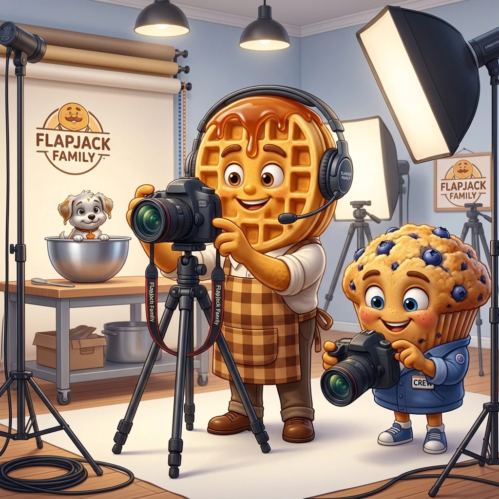 Camera crew and family setup