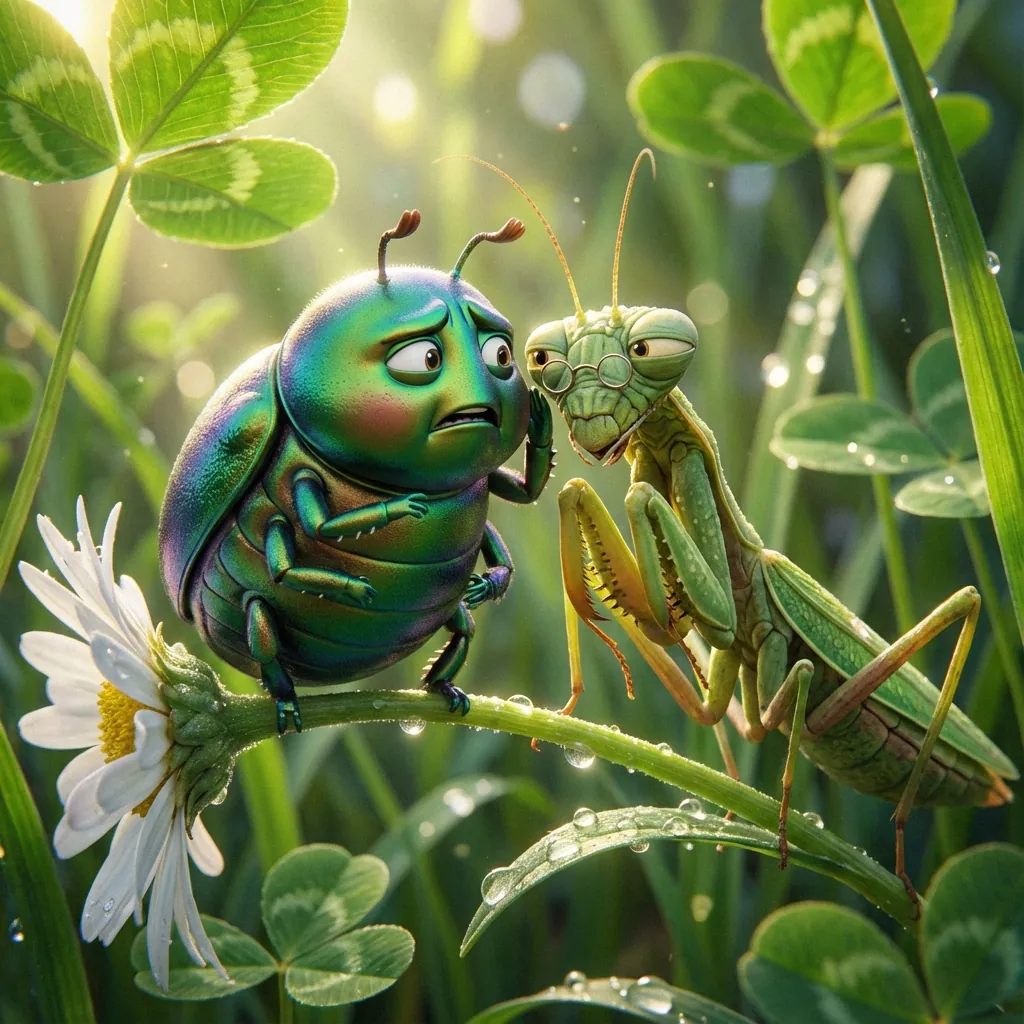 Junebug whispering to Mantis