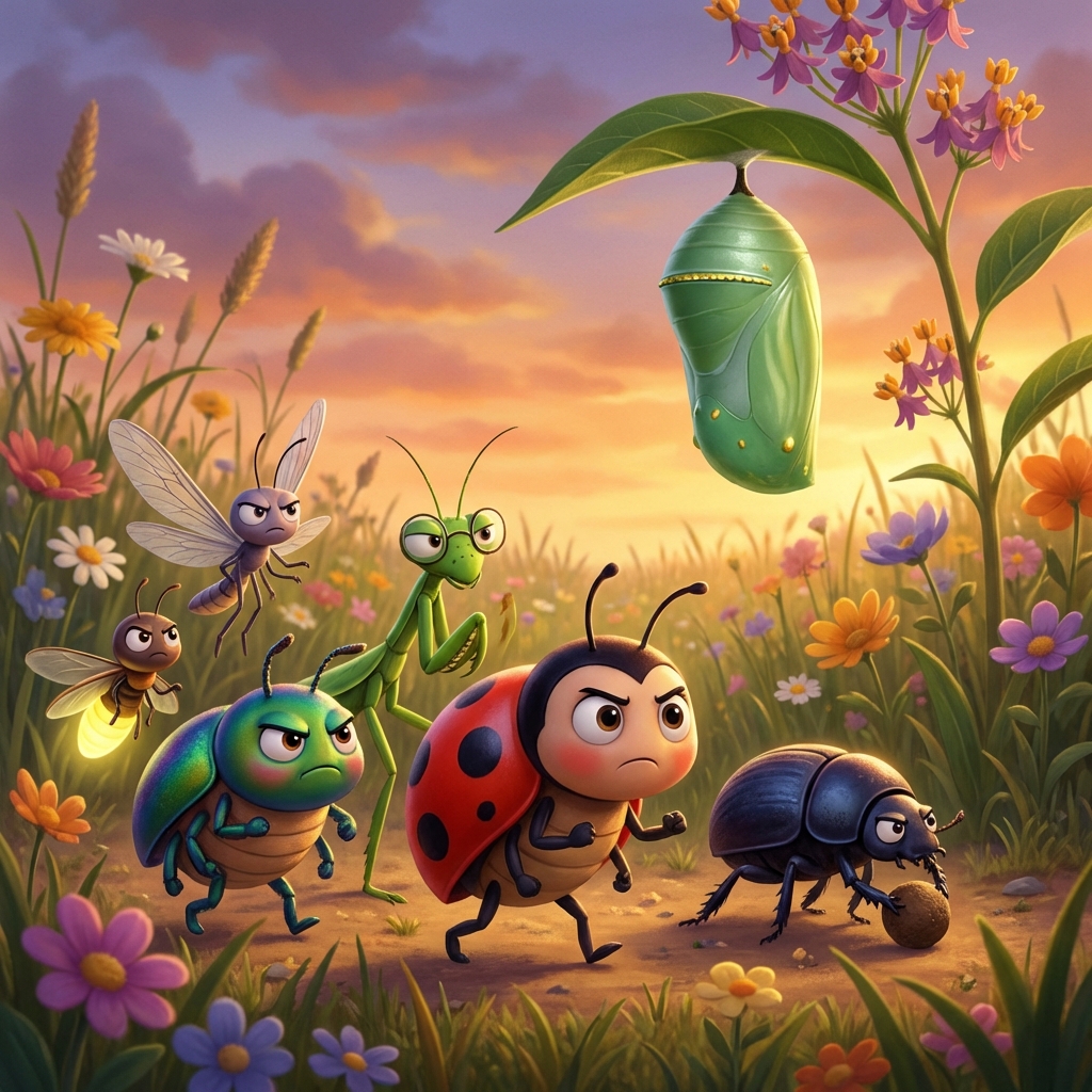 Angry mob of insects marching